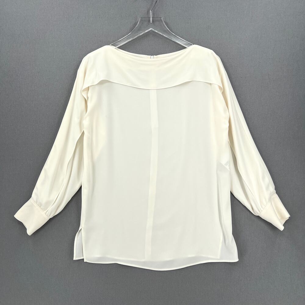 ESCADA Silk Boat Neck Top Womens XS Cream Long Sleeve Cuffed Blouse Flange